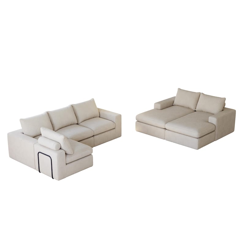 99" Corduroy L-Shaped Sectional Sofa with Chaise Lounge, 3 Pillows and No Assembly Required