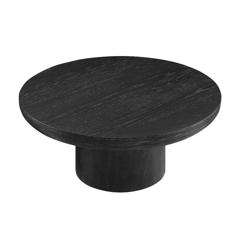 GDF Studio - Caden Modern Wood Veneer Round Coffee Table with Cylindrical Base