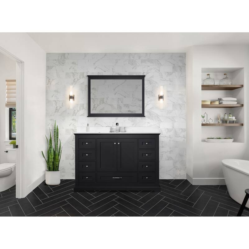 Dukes 48 in. W x 22 in. D White Single Bath Vanity, Cultured Marble Top, Faucet Set, and 46 in. Mirror