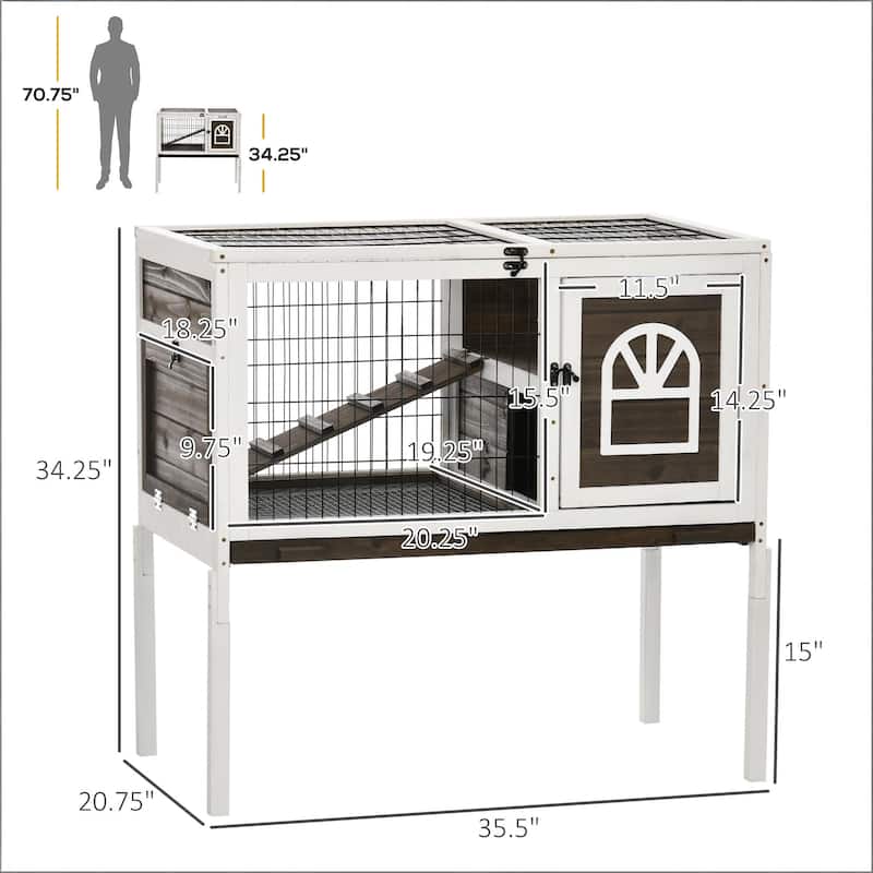 Spacious Pet House,Wood Rabbit Hutch is designed for convenient cleaning - Coffee,White