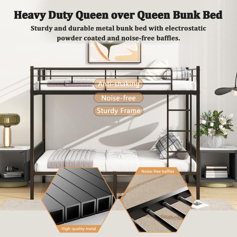 Various Sizes Metal Bunk Beds Frame with Ladder and High Guardrail, Heavy Duty Metal Bunk Beds🛍️🛒