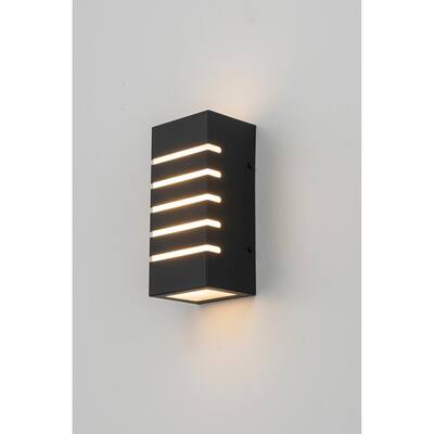 2-light Modern Black Outdoor Rectangular LED Wall Sconce - H9.3" x W4.5" x D3.7"
