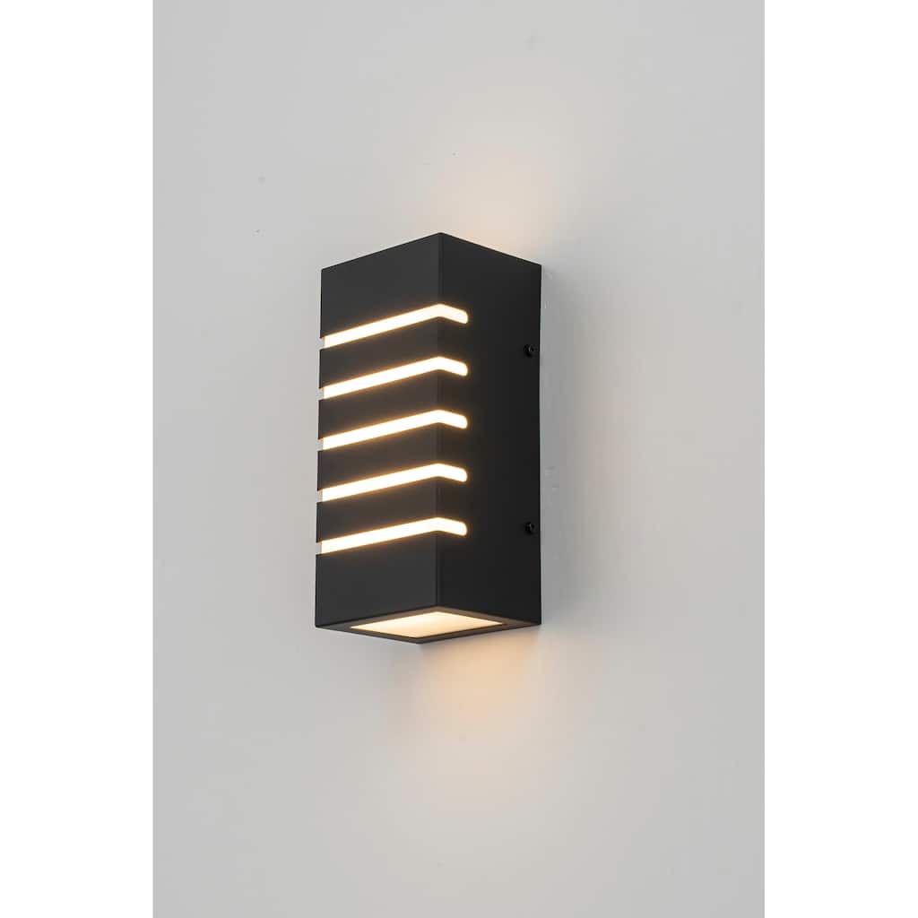 2-light Modern Black Outdoor Rectangular LED Wall Sconce - H9.3" x W4.5" x D3.7"