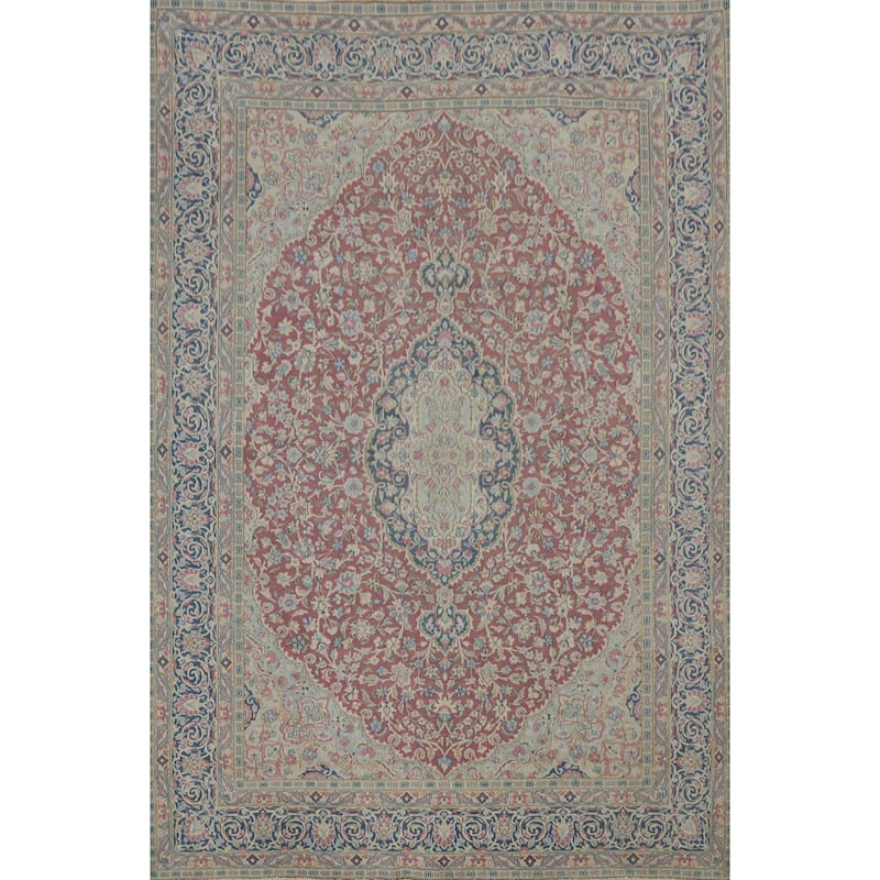 Hand Knotted Oriental 100% Wool Carpet Traditional Floral Pink Kerman Area Rug - 10' 9'' X 7' 10''