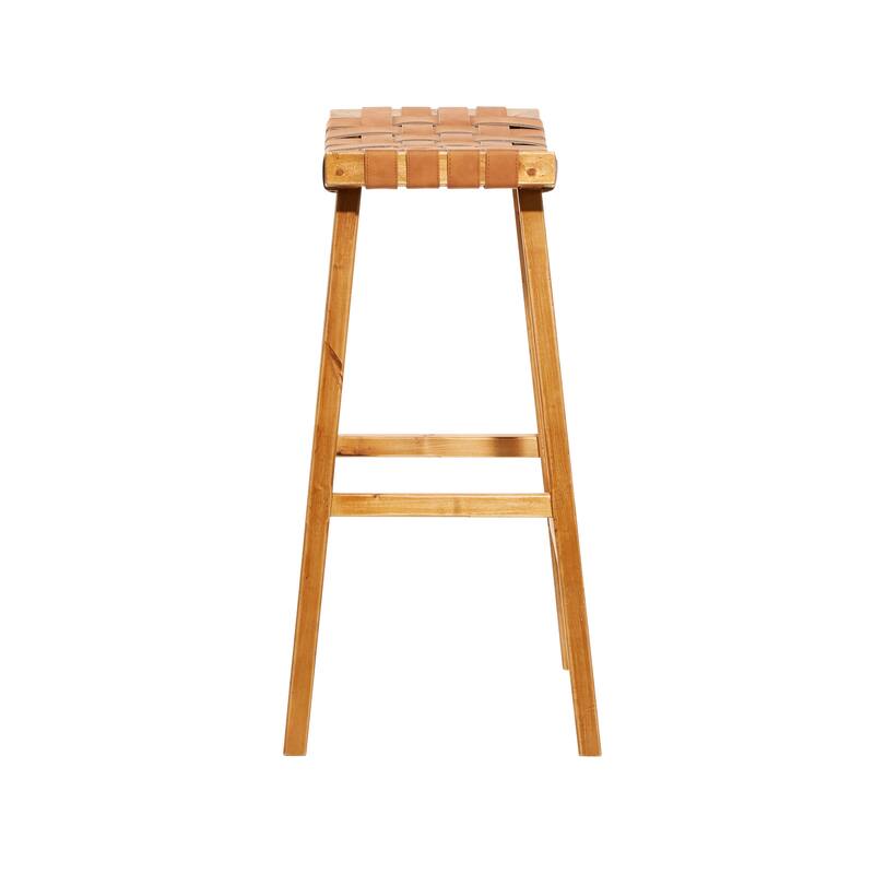 Brown Wood Handmade Woven Seat Bar Stool