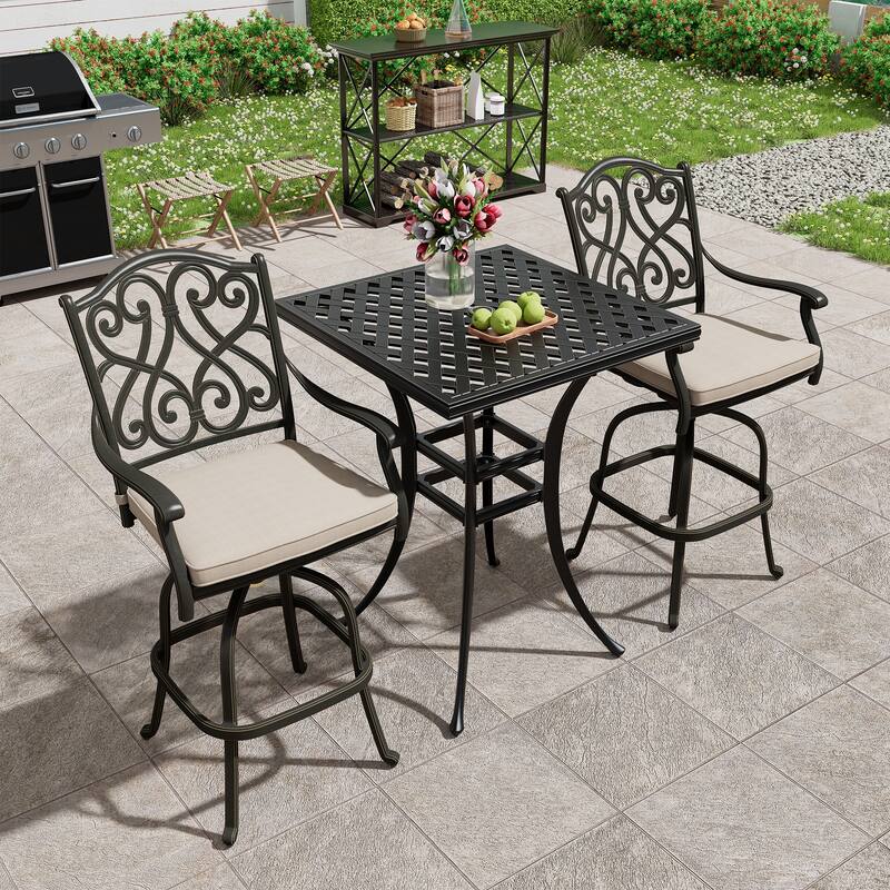 Cast Aluminum Outdoor Stool with Cushion (Set of 2)