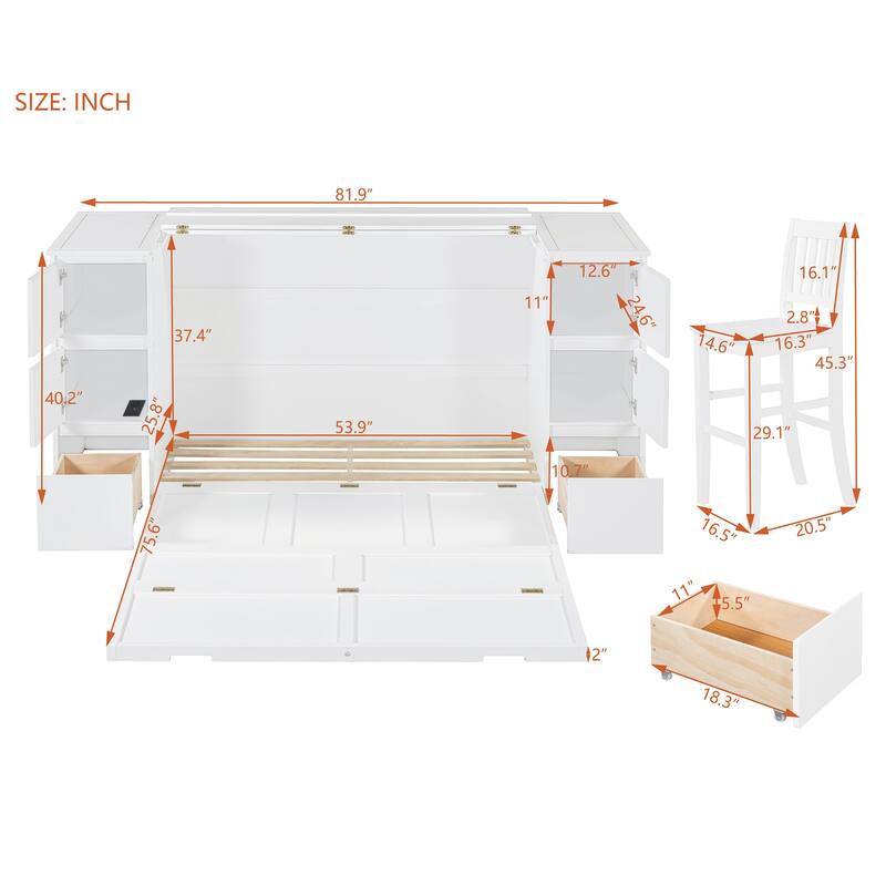 Murphy Bed with Drawers, Cabinets, USB Ports
