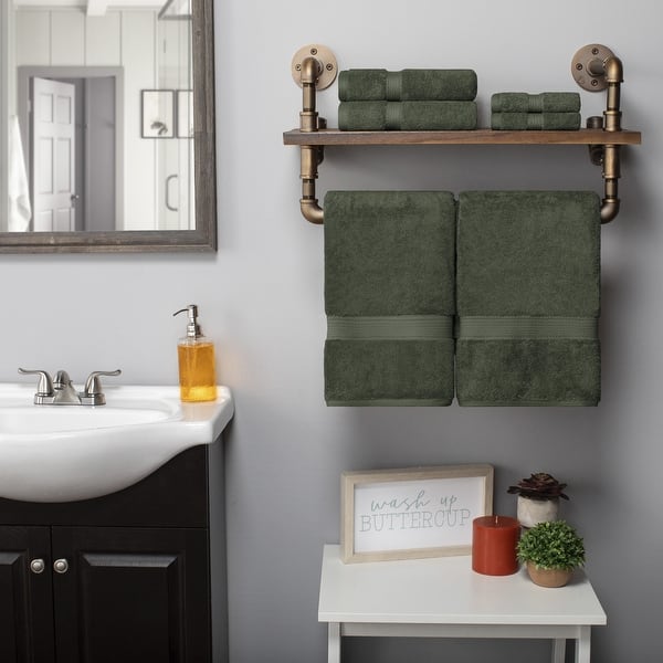 Superior Egyptian Cotton Pile Heavyweight Solid Plush Towel Set - 6-Piece Set - Forest Green