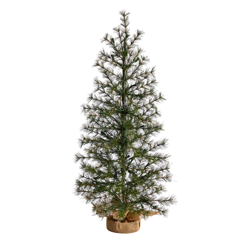 3ft. Artificial Christmas Tree with 50 Clear LED Lights in Burlap Base - Petite Rustic Holiday X-Mas Accent