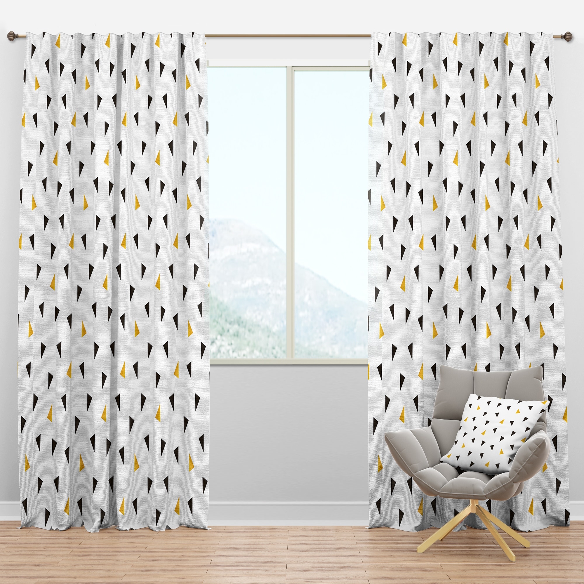 Designart Trendy Black And Gold Triangular Pattern Mid Century Modern Blackout Curtain Panel Overstock 33125681