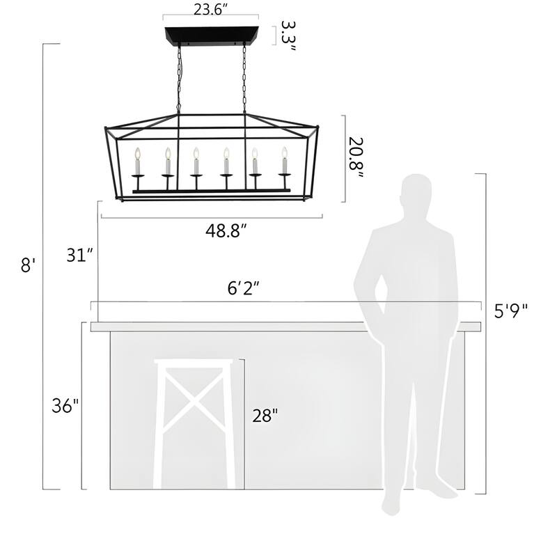6 Light Kitchen Island Pendant Light Large Linear Lantern Chandelier