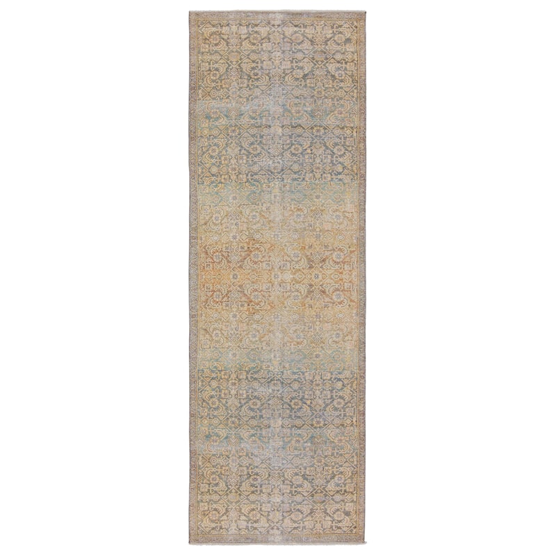The Curated Nomad Durlston Printed Trellis Gold/ Green Cotton Mix Area Rug - 2'6"X8' - Runner/Rectangle