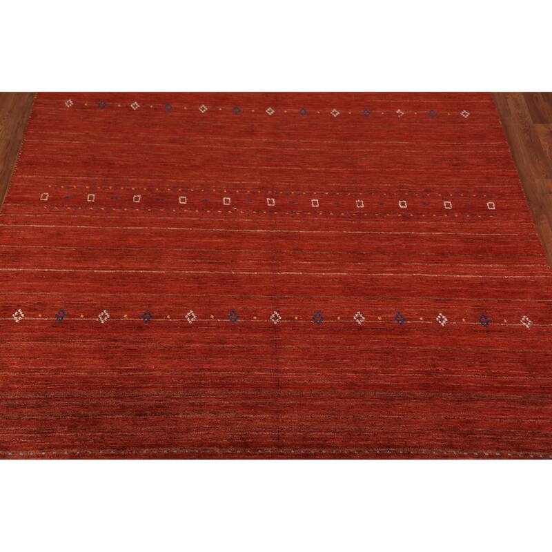Orange Tribal Gabbeh Oriental Area Rug Handmade Wool Carpet - 6'9" x 9'9"