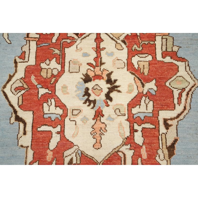 Hand Knotted Oriental 100% Wool Carpet Transitional Medallion Navy Blue & Blues Oushak Area Rug - 13' 6'' X 11' 2''