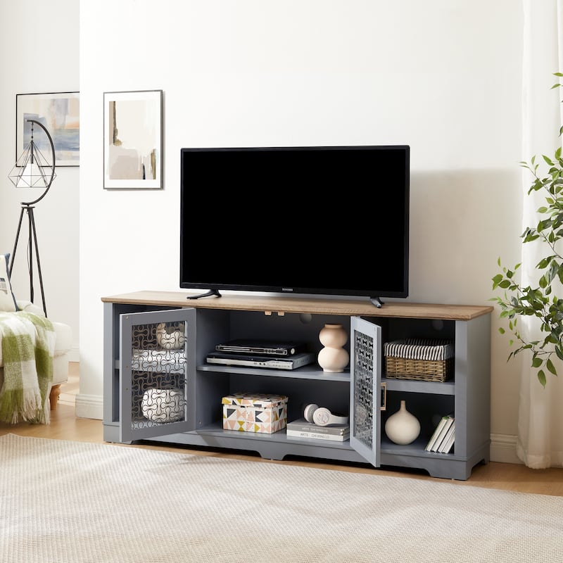 Modern Farmhouse TV Media Stand for TV Up to 80'' - Light Blue