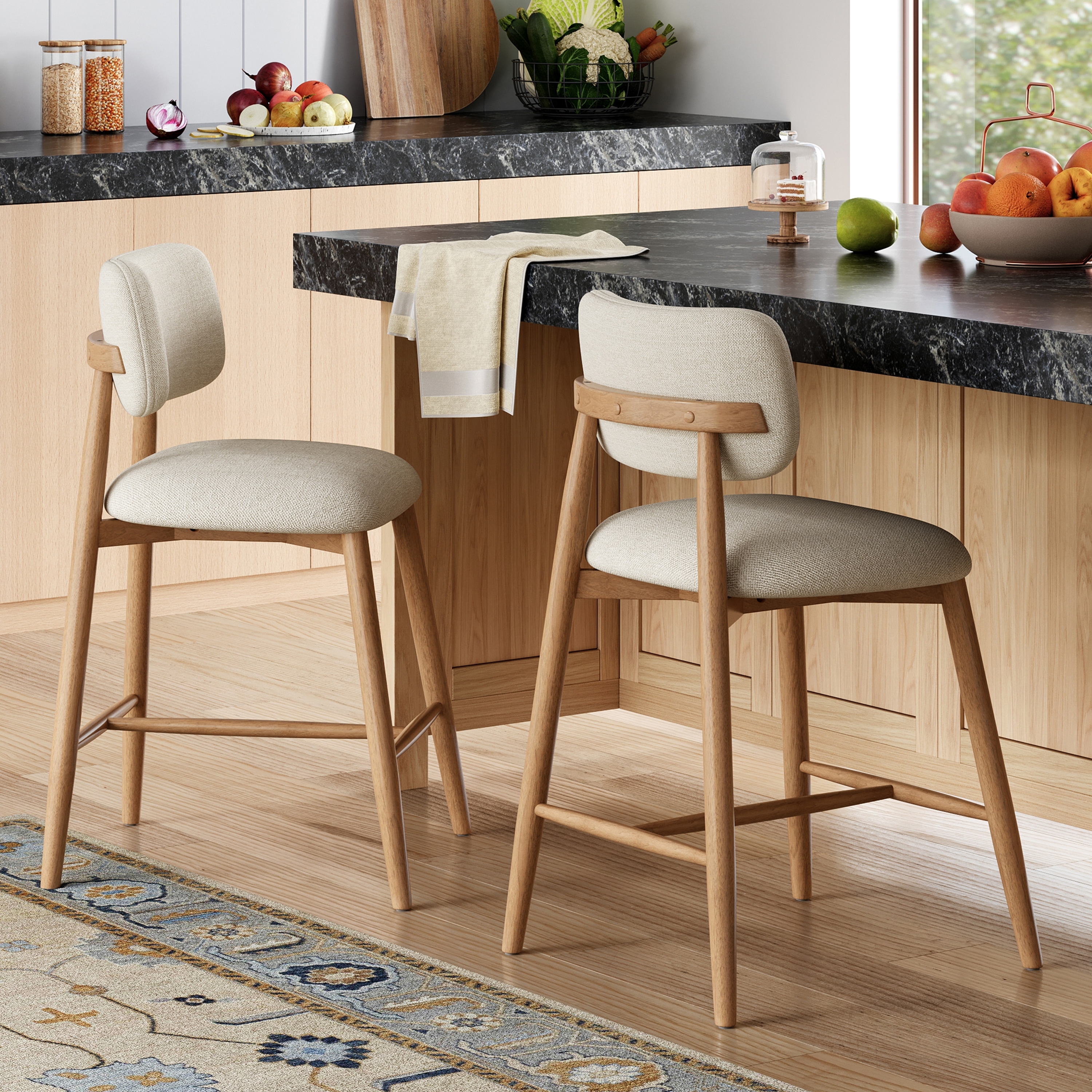 Christopher Knight Home - Monteria Modern Upholstered Bar Stool Set with Padded Seat & Curved Backrest - 25.7" Seat Height