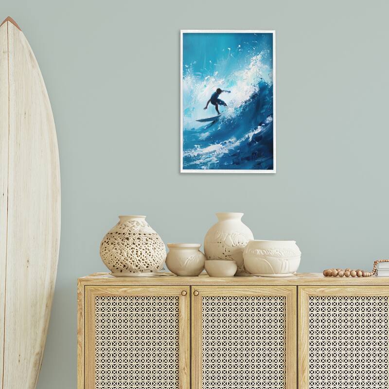 Stupell Surfer & Splashing Wave Framed Giclee Art Design By LSR Design Studio