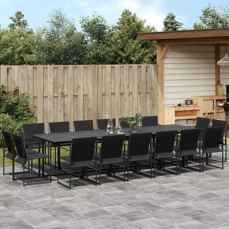 vidaXL Garden Dining Set Set of 16 Black - 42.1 x 129.9 x 28.3 in