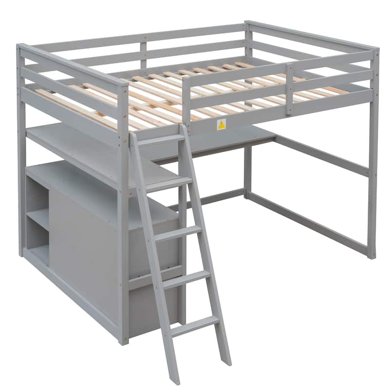 Modern Pine Loft Bed with Desk and Drawers