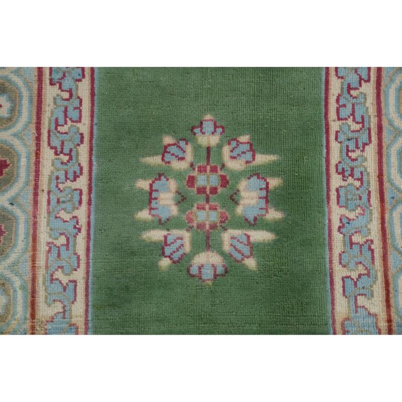 Hand Knotted Oriental 100% Wool Carpet Traditional Medallion Green Kerman Area Rug - 2' 6'' X 1' 10''