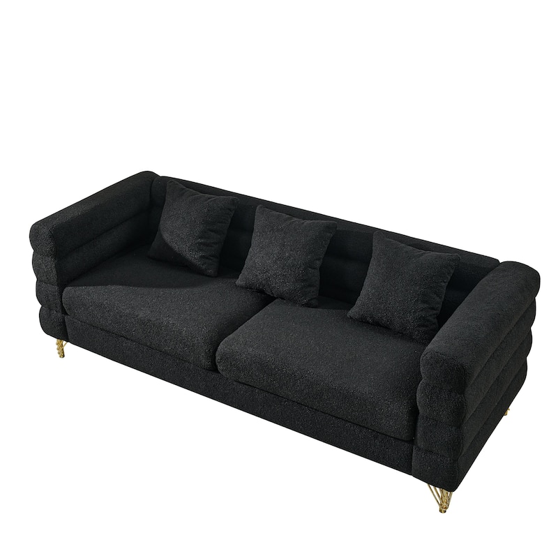 Anmytek Oversized 81 Inch Black Teddy Fabric Sectional Sofa with Deep Seating and 3 Pillows