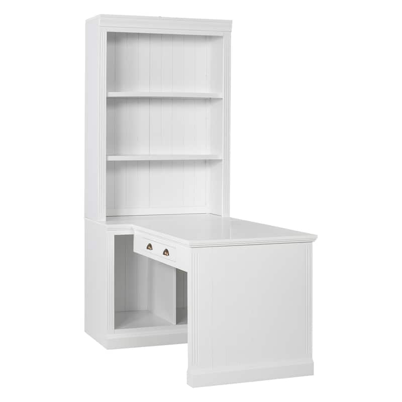 Computer Desk with Open Shelves & LED Lighting, Workstation with Storage Shelf, Freestanding Wood Executive Desk