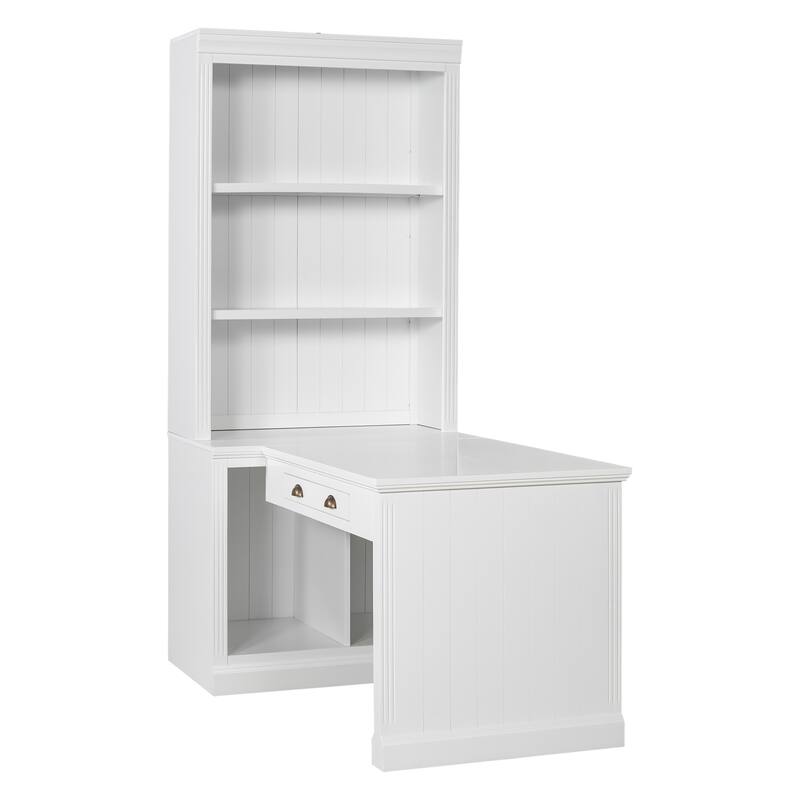 Tall Bookshelf with Adjustable Shelves and LED Lighting, Office Desk Study Desk with Storage Silent Drawers