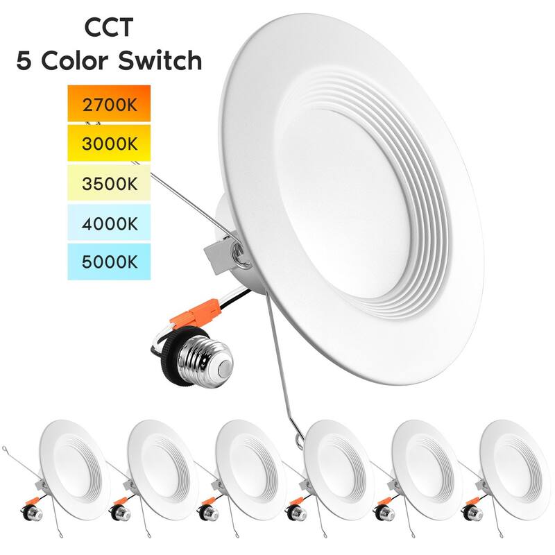 Luxrite 5/6" LED Recessed Lights, Color Selectable 2700K | 3000K | 3500K | 4000K | 5000K, Dimmable, 1100 Lumens, 6-Pack - Color Selectable