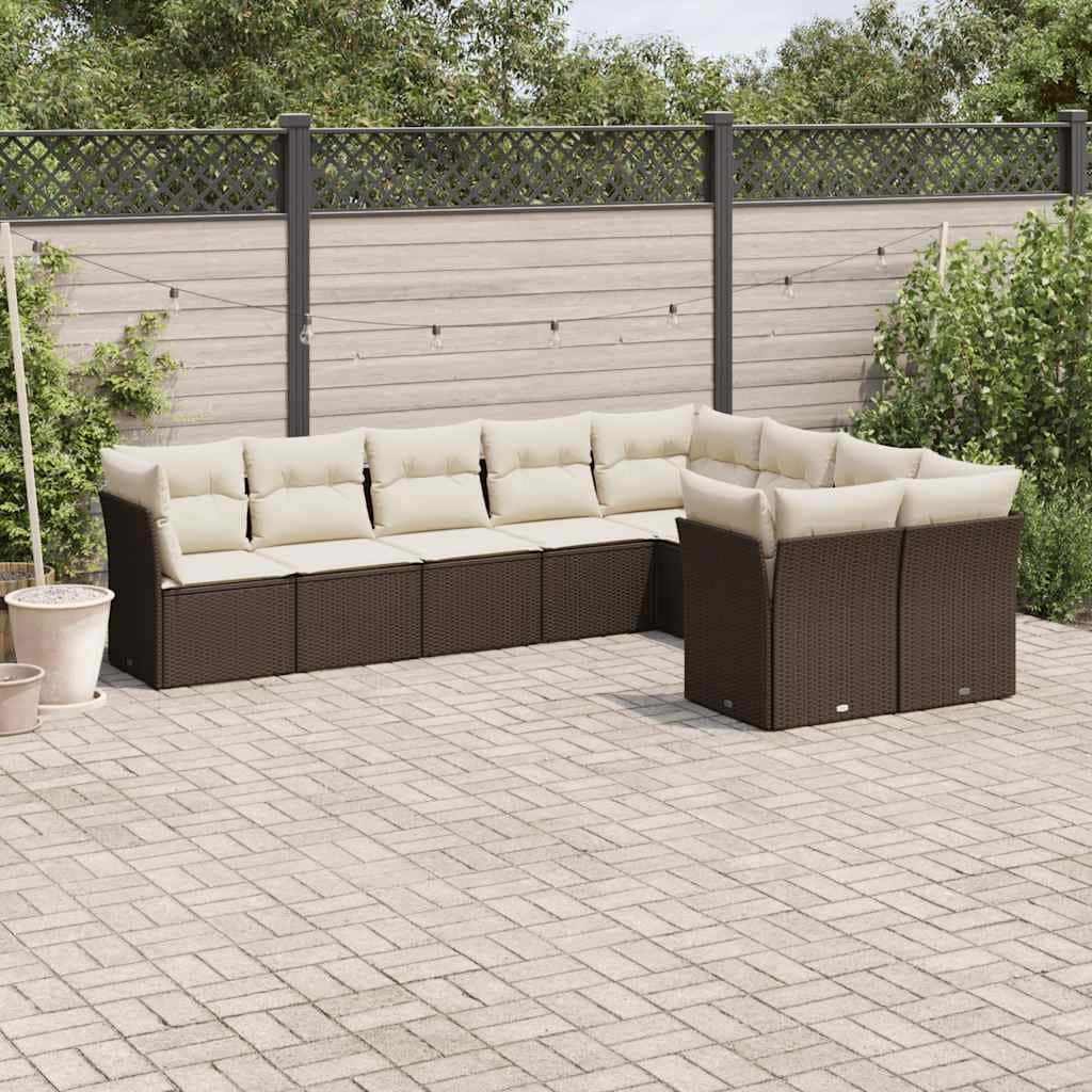 vidaXL Garden Sofa Set Brown PE rattan 9 piece set Adjustable Feet - 24.4 x 24.4 x 27.2