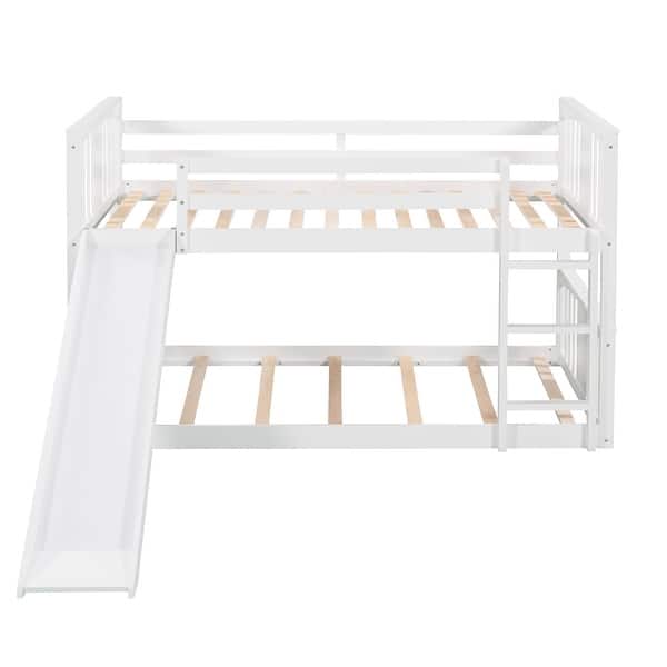 slide 2 of 25, Twin Bunk Bed with Slide and Ladder, Compact Design White