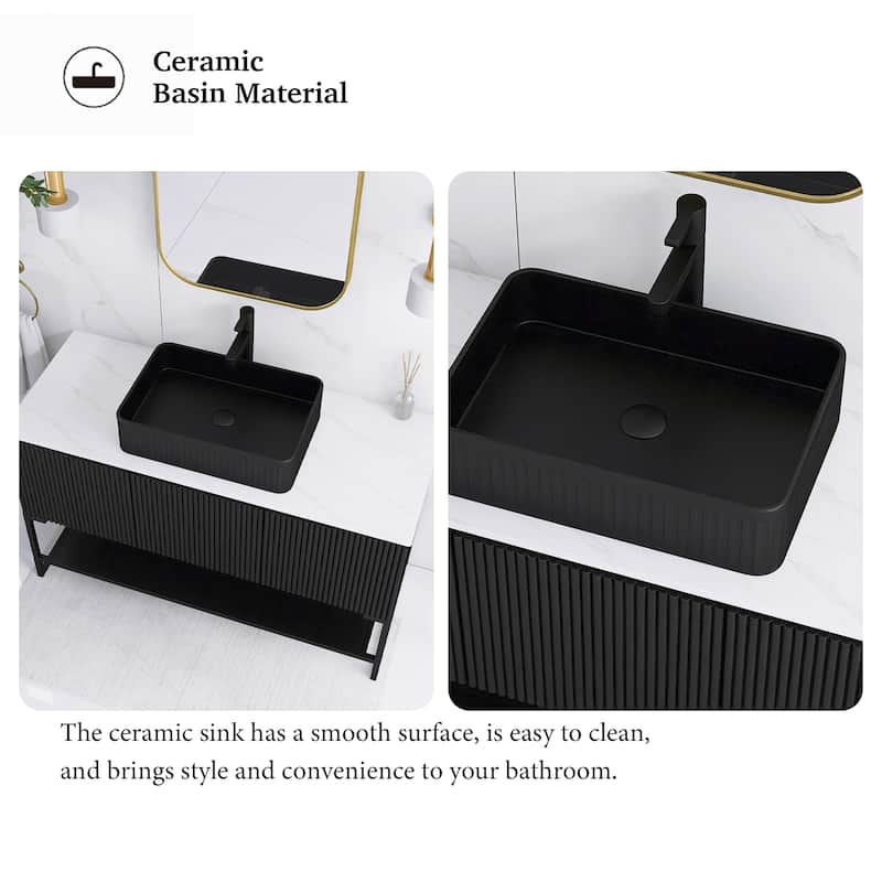 48 inch Freestanding Bathroom Vanity with Ceramic Sink in Black wood