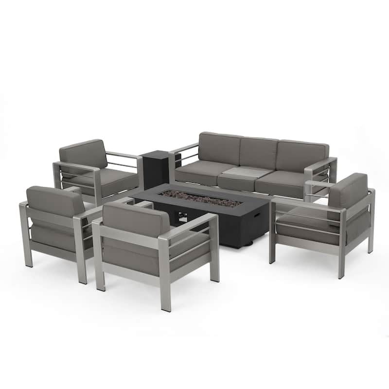 Cape Coral Outdoor 7-piece Chat Set with Fire Table by Christopher Knight Home