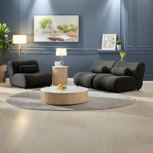 Chenille Modular 3-Seater Sectional Sofa Set with Cylindrical Pillows and Curved Design