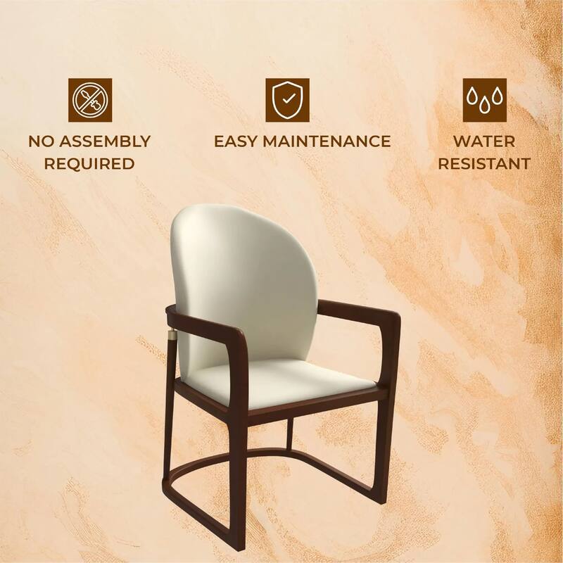 Svelta Leather Dining Chair with Rubberwood Legs Curved Back Accent Arm Chair for Kitchen and Dining Room Set of 4