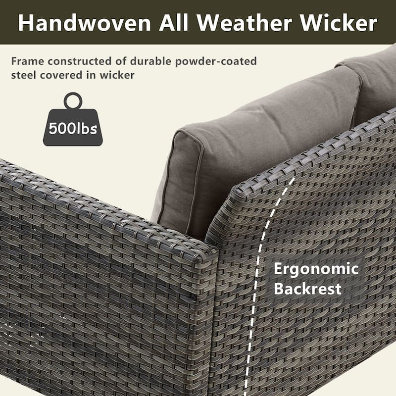 Outdoor Sectional Wicker Sofa with Fire Pit Table