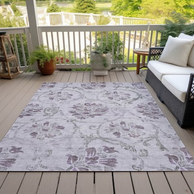 Machine Washable Indoor/ Outdoor Chantille Scroll Floral Rug