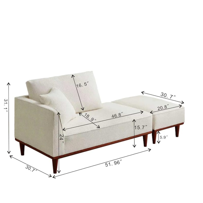 Upholstered Chaise Lounge and Stool for Living Room Bedroom, Quick assembly and maintenance Round wooden legs