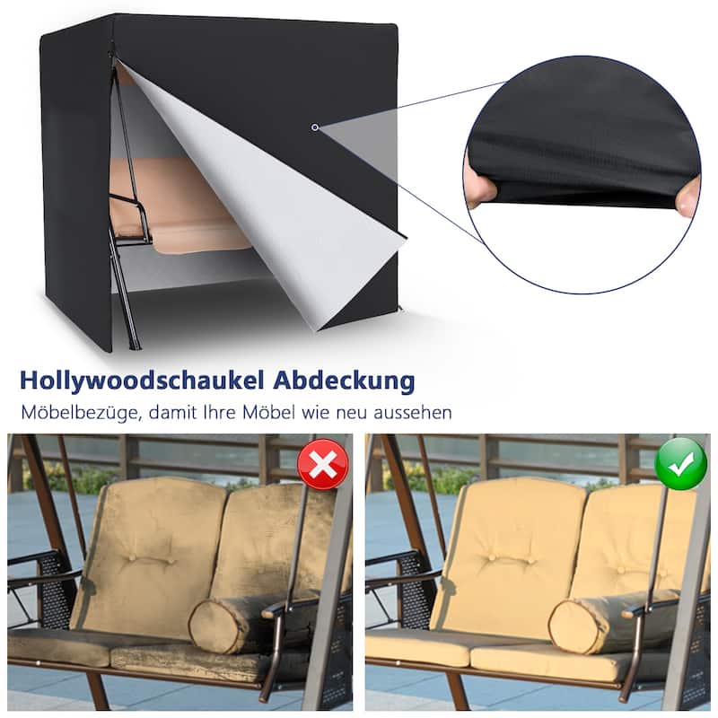 Heavy-Duty 2-Seater Patio Swing Cover - Waterproof, UV-Resistant, All-Weather Protection for Outdoor Swing Chairs, (Black)