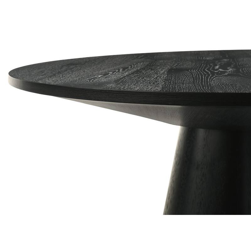 Jasper 5Pc 47" Round Ebony Black Pedestal Counter Height Set with Beige Upholstered Chairs