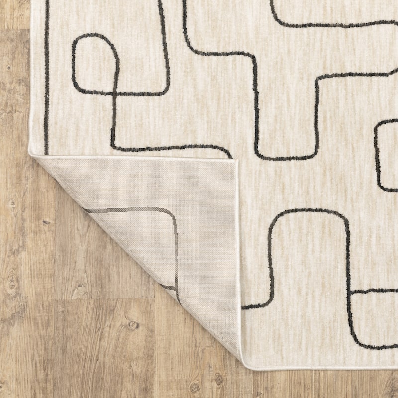 Hansel Abstract Lines Beige/ Black Area Rug