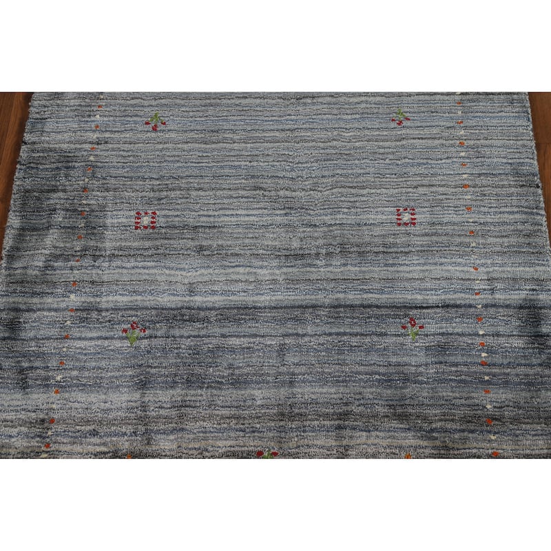 Navy Blue/ Gray Gabbeh Oriental Foyer Rug Hand-Knotted Wool Carpet - 3'0"x 4'10"