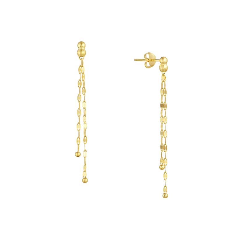Curata 14k Yellow Gold Bead Stud Earrings with Hammered Mariner Dangle