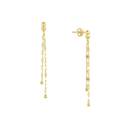 Curata 14k Yellow Gold Bead Stud Earrings with Hammered Mariner Dangle