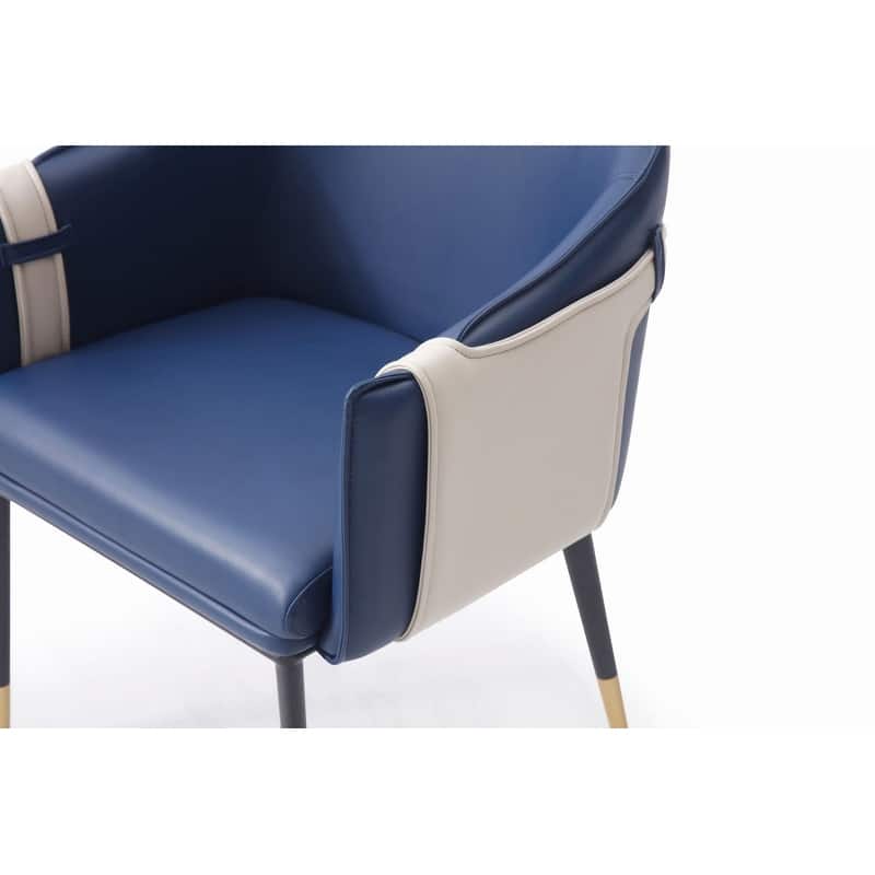 HomeRoots Blue Beige and Black Upholstered Faux Leather Dining Arm Chair - 21.90 in. x 30.70 in. x 23.40 in.