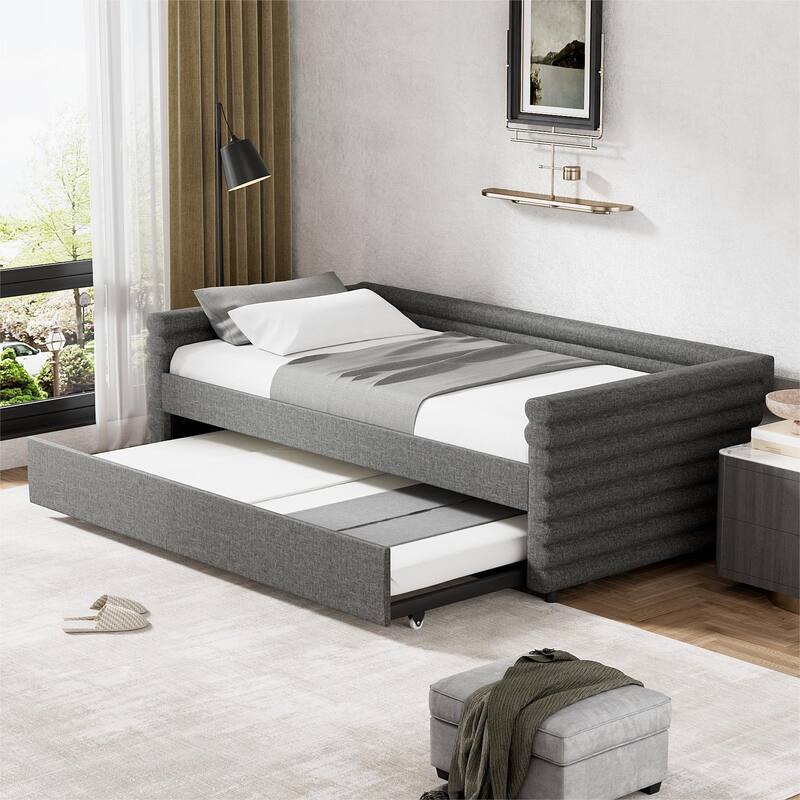 Ouyessir Modern Upholstered Tufted Daybed with Trundle & Drawers