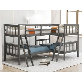L-Shaped Bunk Bed with Ladder for Twin Size Beds: Versatile and Space-Saving Design with Full-Length Guardrails