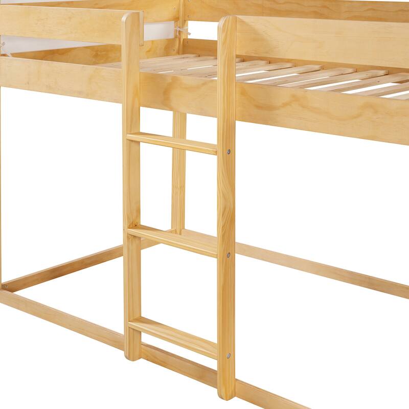 Twin Over Twin Wood Bunk Bed with Play Tent and Espresso Solid Wood, 250lb Capacity, Fun House Design for Kids