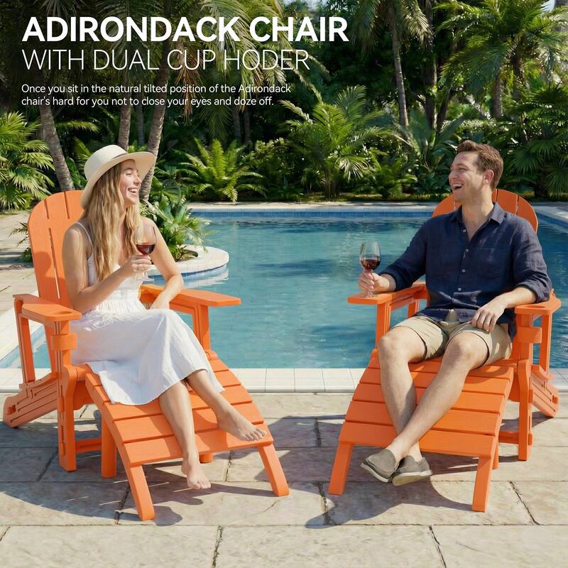 Outdoor All Weather Adirondack Chairs with Movable Footrests, Set of 5/3.