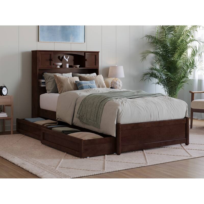 Hadley Platform Bed with Panel Footboard and Storage Drawers - Walnut - Twin XL