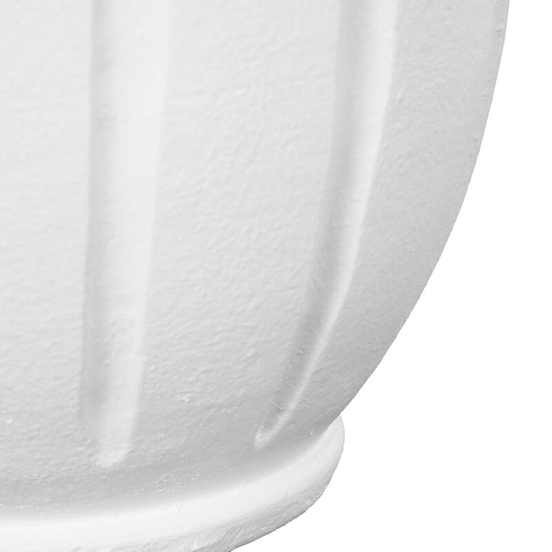 White Magnesium Oxide Decorative Vase with Light Brown Beads and Carved Grooves